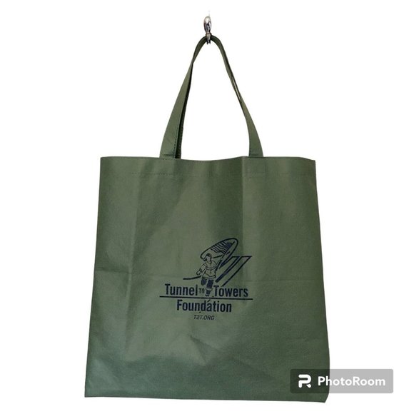 Tunnel to Towers Green Home of the Free Because The Brave Tote Bag 15x15 Reuse - Picture 2 of 5